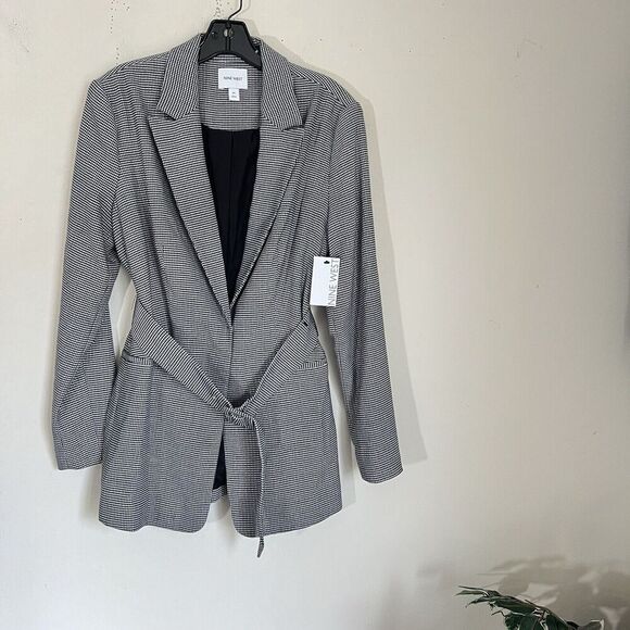 Nine West Women's Longline Blazer Jacket Coat Houndstooth Speckled Gray M New - Picture 1 of 8